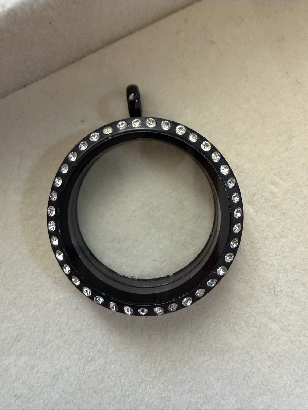 Origami Owl Black Round Locket Pendant with Clear Crystals